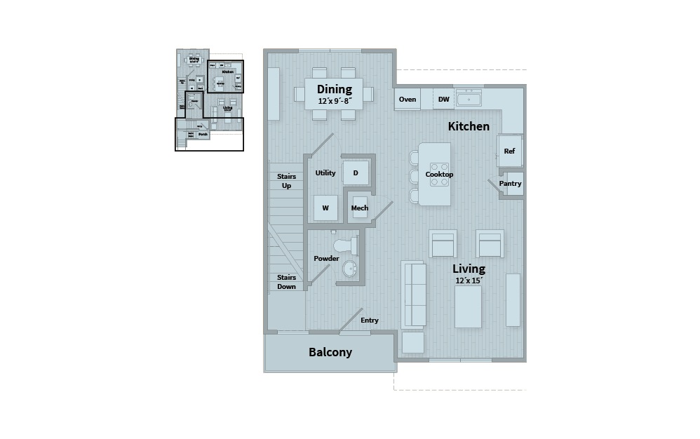 B3A - 2 bedroom floorplan layout with 2.5 baths and 1461 square feet. (Floor 2)