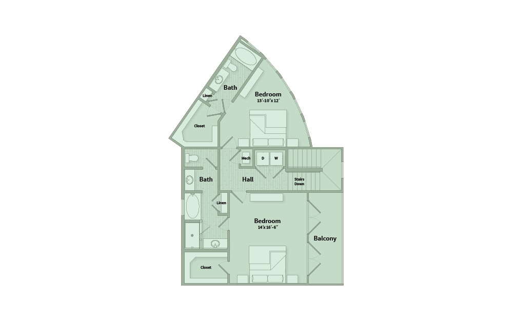C4A - 3 bedroom floorplan layout with 3.5 baths and 2257 square feet. (Floor 3)
